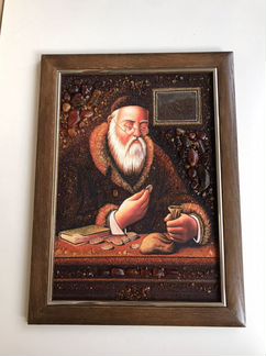 Картины из янтаря «Еврей считает монеты»