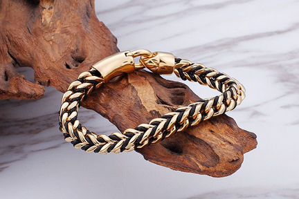 Стальной браслет цепь мужская позолоченный S245
