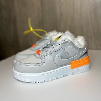 Кроссовки зимние nike air force серые с мехом