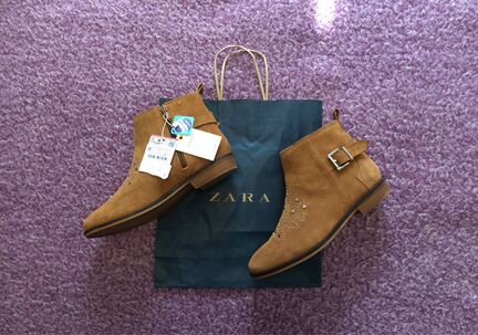 37 размер Zara натуральная кожа, ботинки молнии