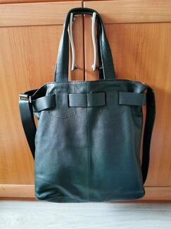 Большая кожаная темно-зелёная сумка Lancel