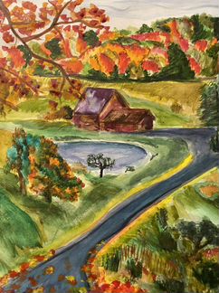 Осенний пейзаж, акварель