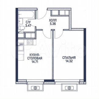 1-к апартаменты, 37.9 м², 13/22 эт.