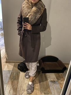 Шерстяное утеплённое пальто с мехом