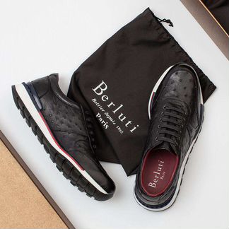 Кроссовки черные берлути из кожи страуса