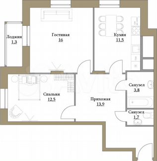 2-к квартира, 60.7 м², 5/17 эт.